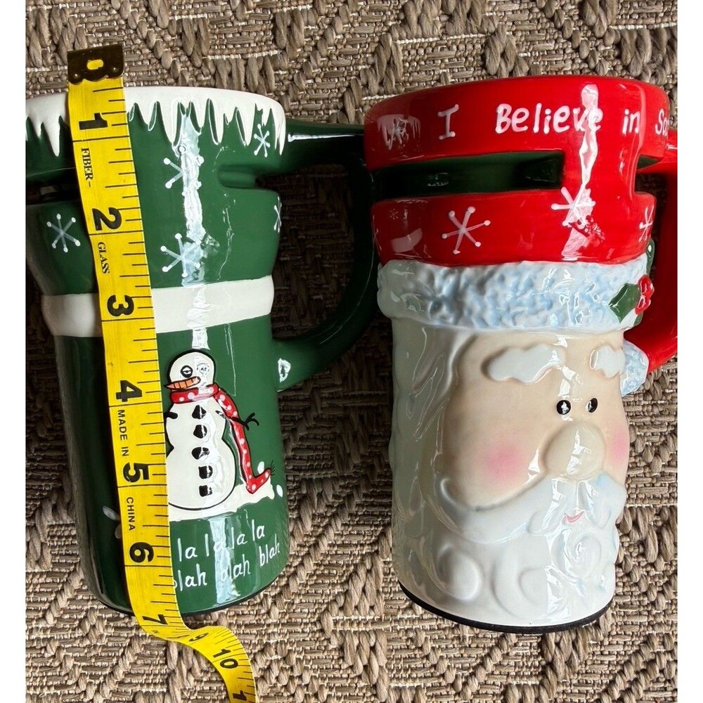 Vintage 3D Ceramic Santa Claus Coffee Mug Believe in Santa Christmas Cup. Set 2 - Picture 7 of 8